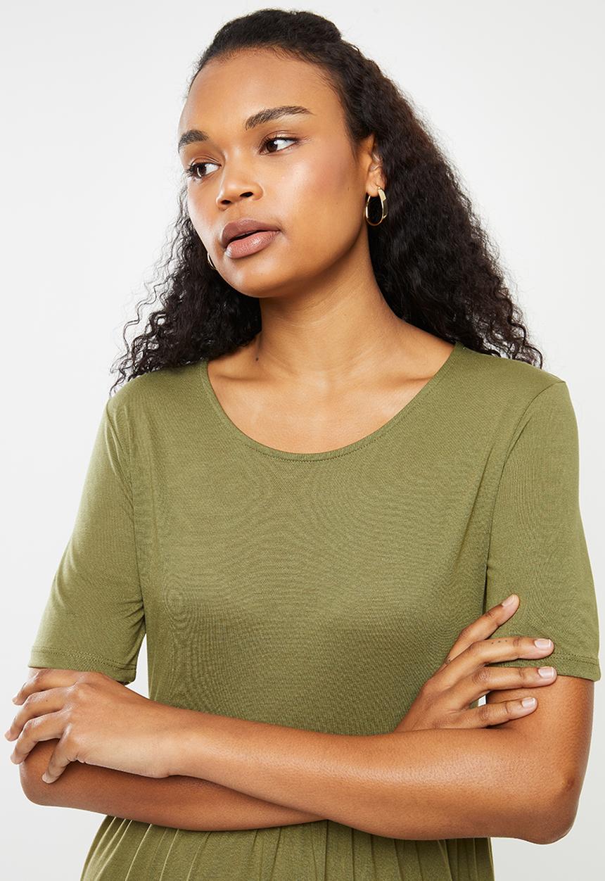 Jacqueline de Yong - Dalila frosty short sleeve dress - martini olive