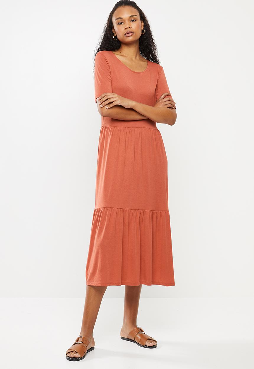 Jacqueline de Yong - Dalila frosty short sleeve dress - orange 