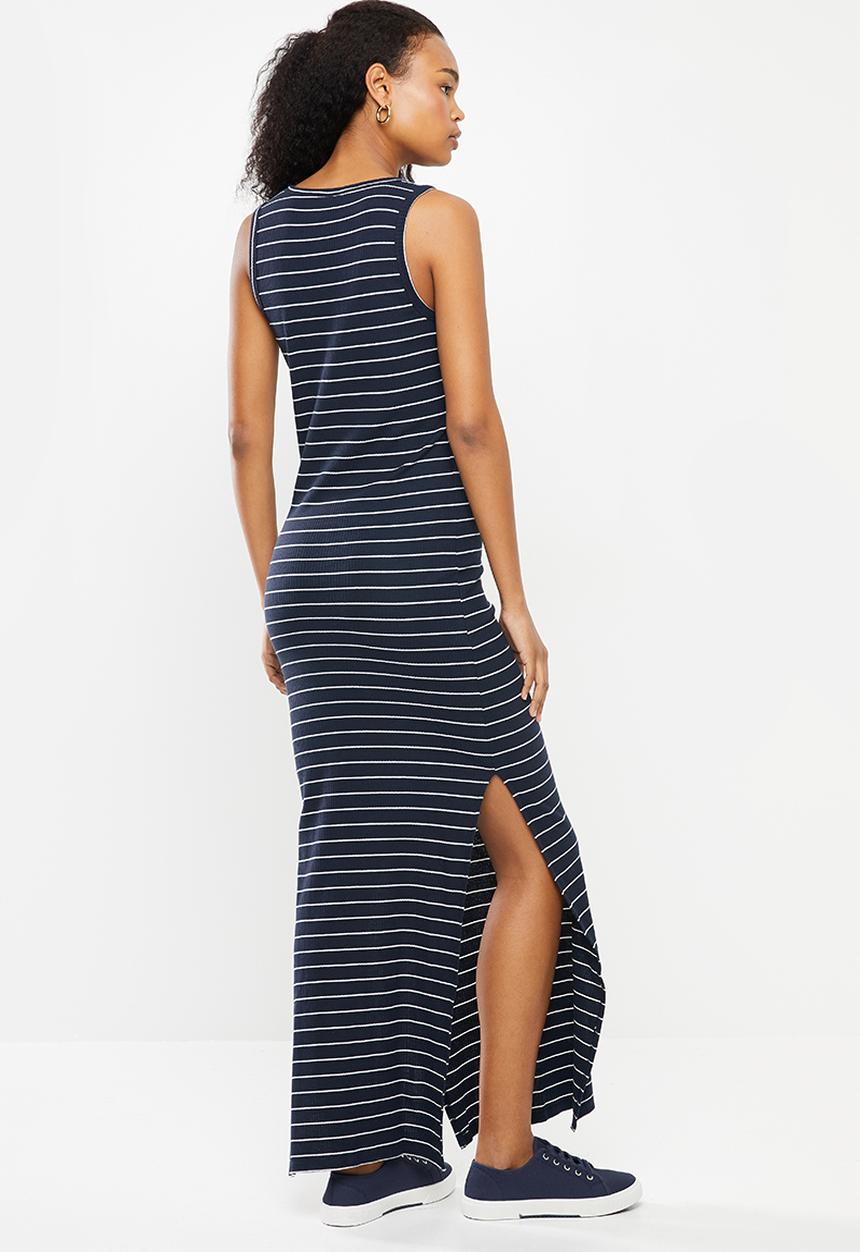 Jacqueline de Yong - Nevada icon short sleeve long dress - navy & white 