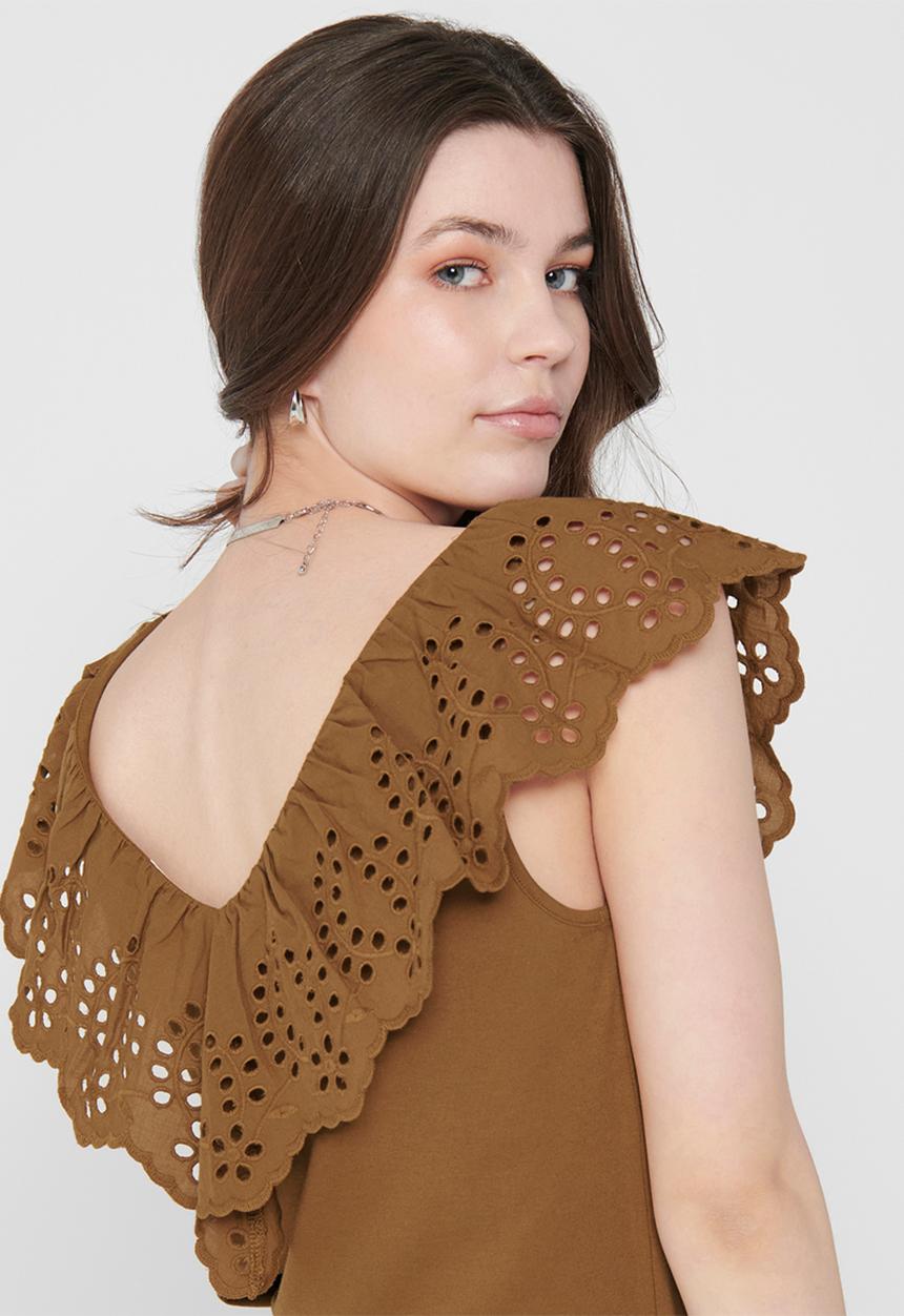 Jacqueline de Yong - Alba life short sleeve v-neck top - brown
