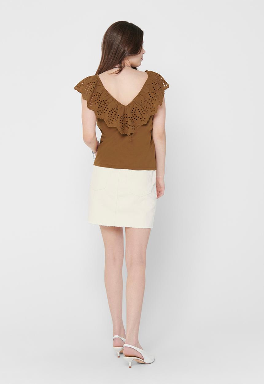 Jacqueline de Yong - Alba life short sleeve v-neck top - brown