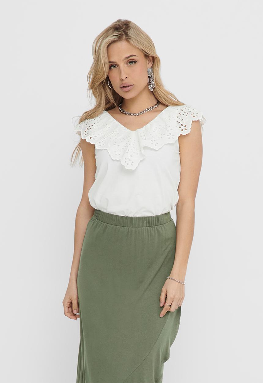 Jacqueline de Yong - Alba life short sleeve v-neck top - white