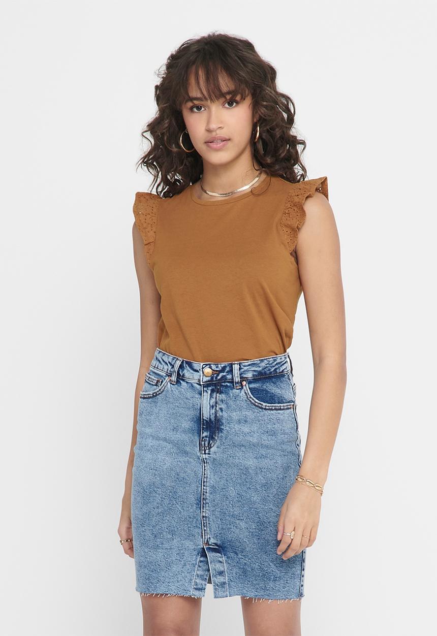 Jacqueline de Yong - Engel life short sleeve top - brown 
