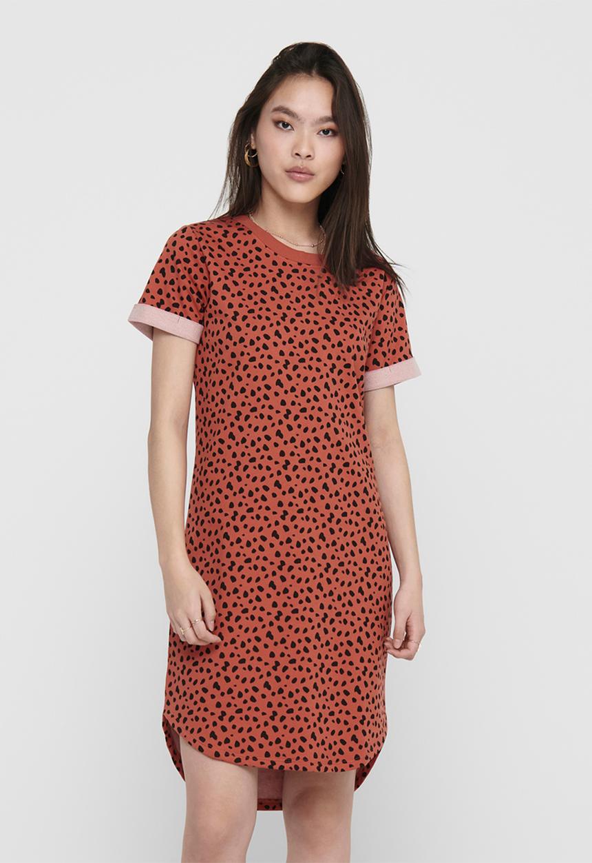 Jacqueline de Yong - Ivy life short sleeve aop dress - rust 