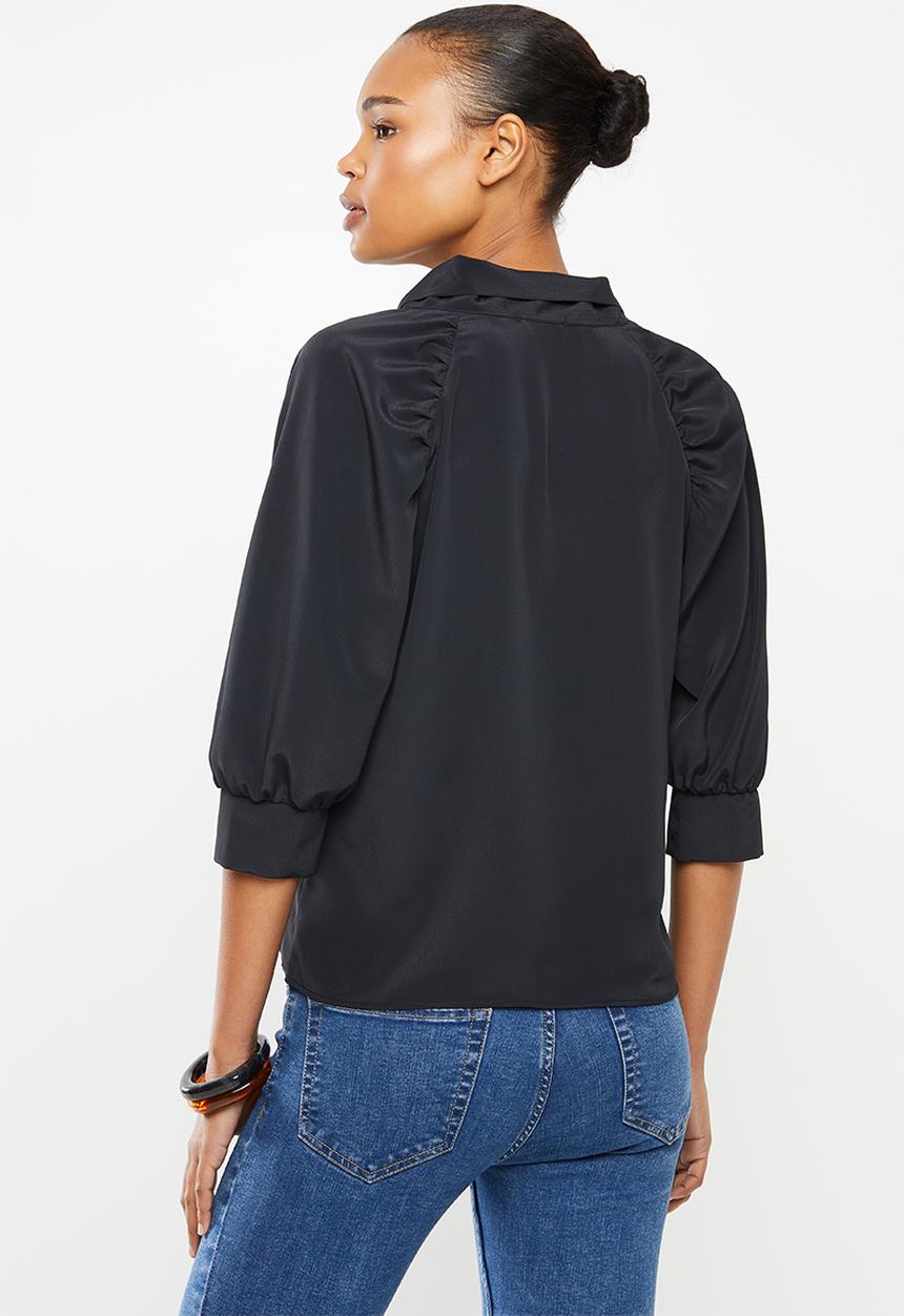 MILLA - Satin kitty bow blouse - black