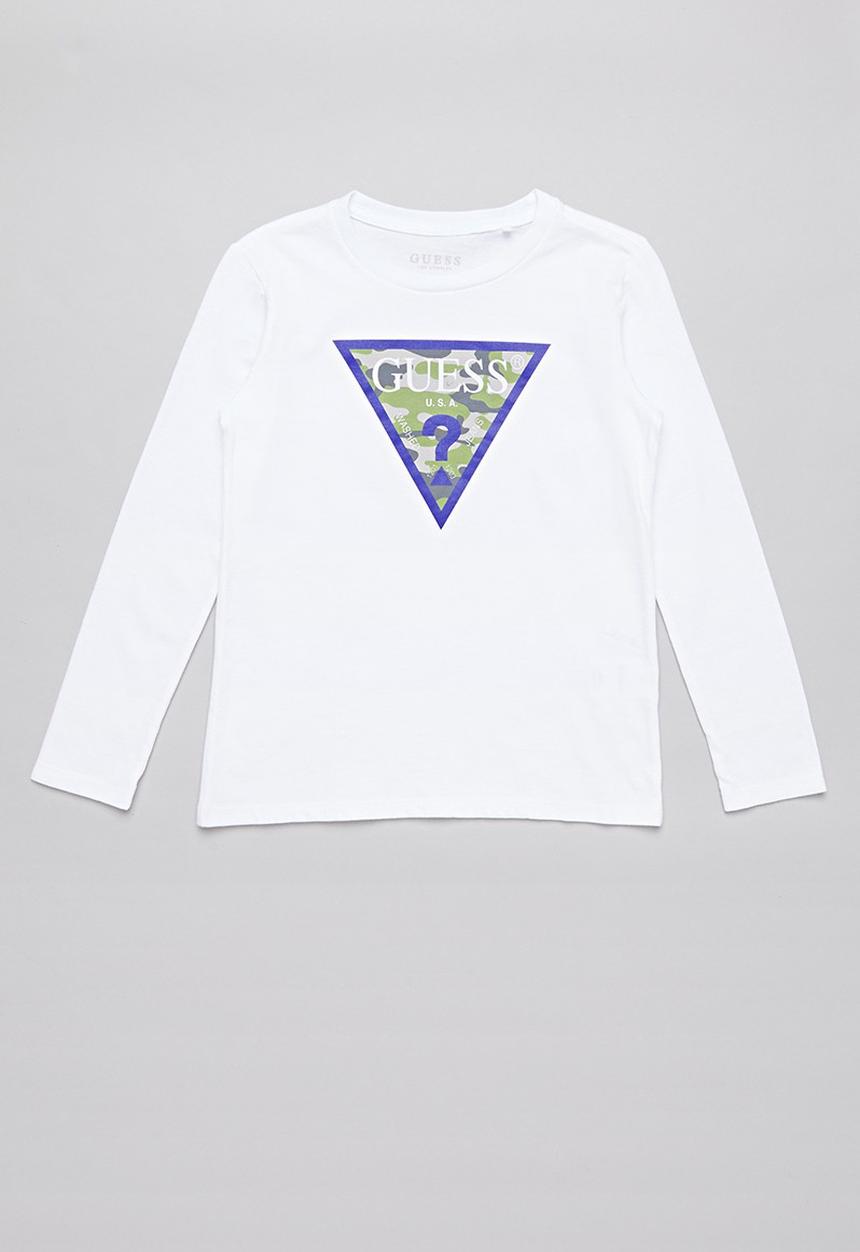 GUESS - Teens long sleeve guess camo triangle tee - white