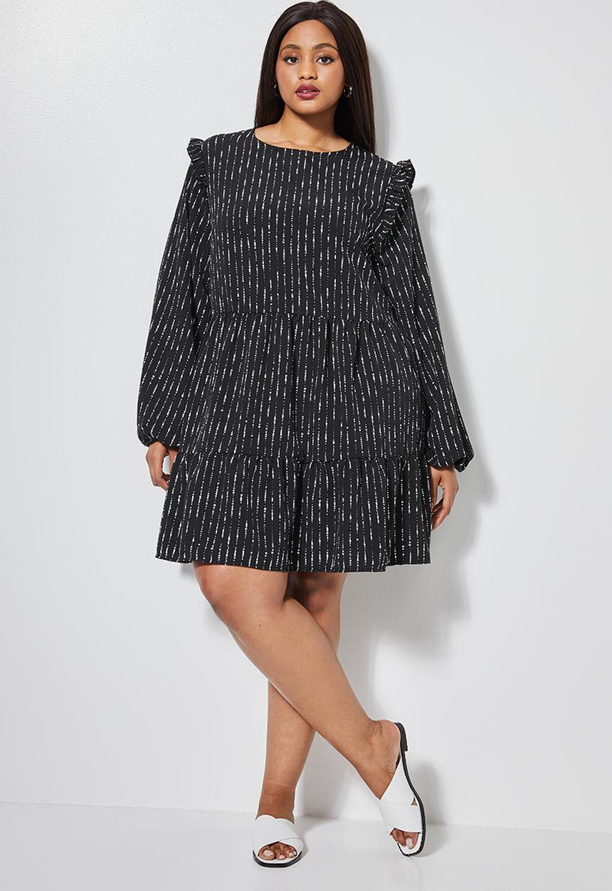 Superbalist - Tiered balloon sleeve dress - black & white