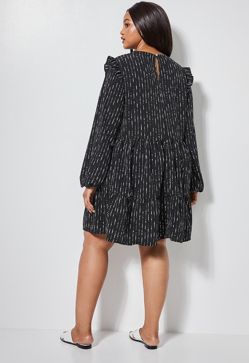 Superbalist - Tiered balloon sleeve dress - black & white