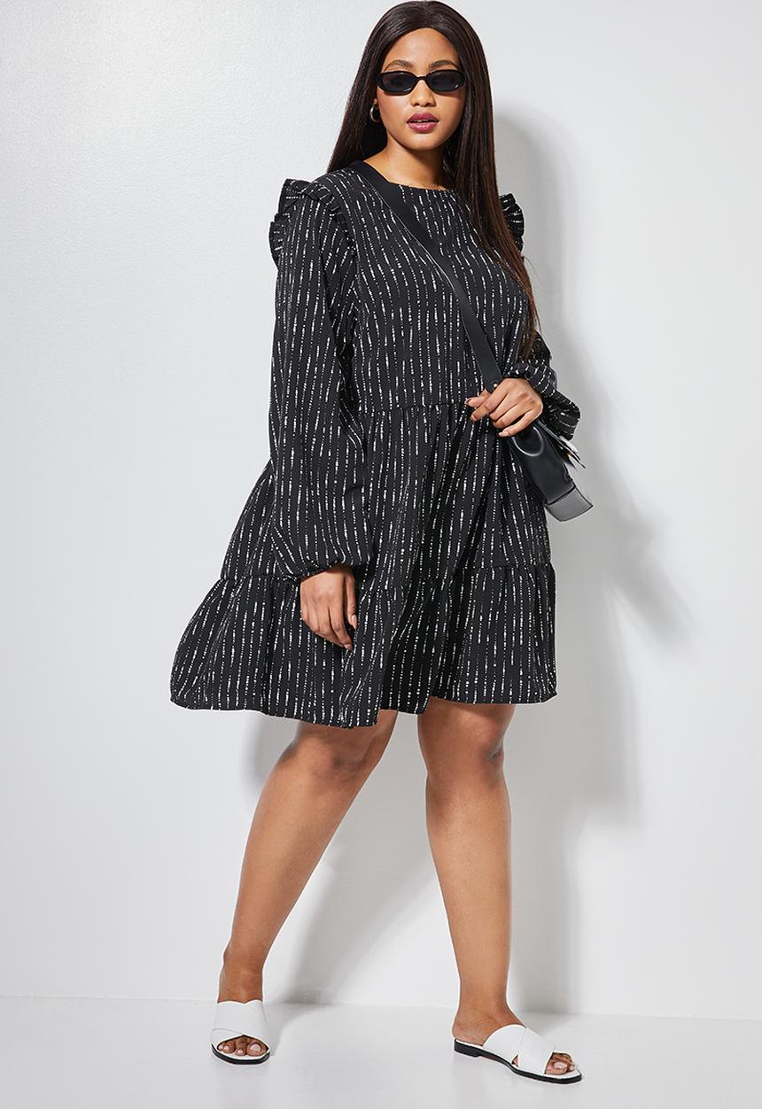 Superbalist - Tiered balloon sleeve dress - black & white
