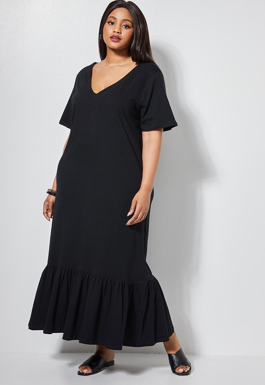 Superbalist - V-neck tiered midi dress - black