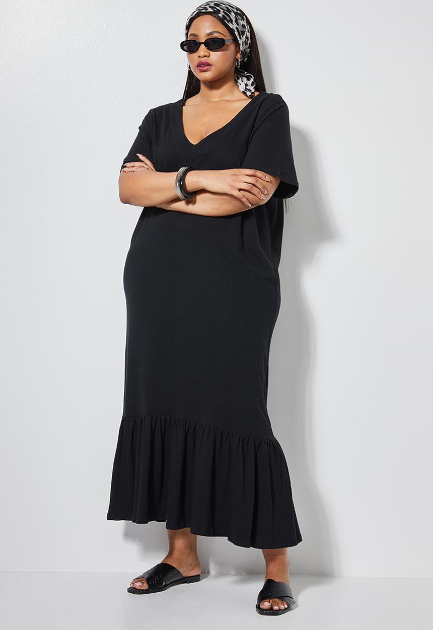 Superbalist - V-neck tiered midi dress - black