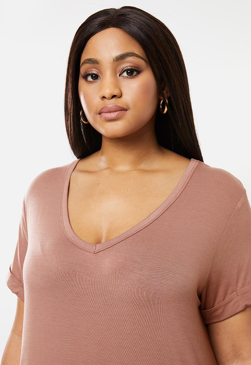 Cotton On - Curve Karly short sleeve tee -  burlwood