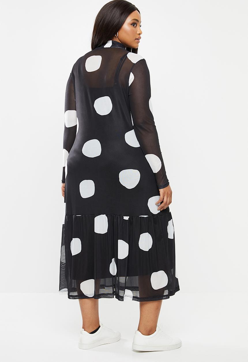Me&B - Plus size mesh spot dress with tier - black & white