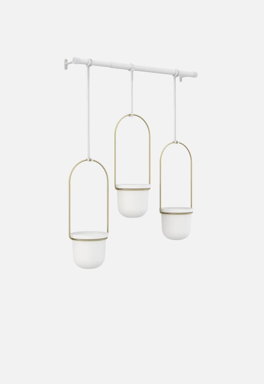 Umbra - Triflora hanging planter - white & brass