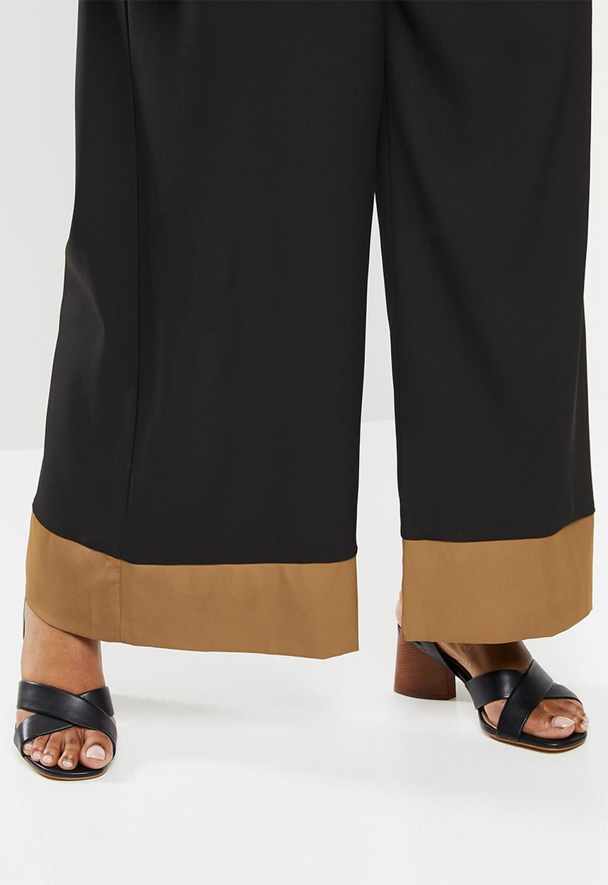 Me&B - Plus size colour block dolman sleeve jumpsuit - black & camel