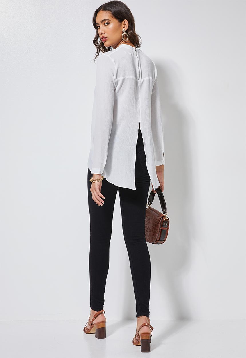 Superbalist - Longline blouse with split back and zip detail  - white