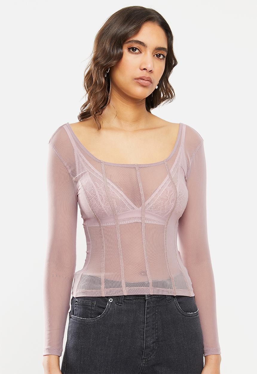 VELVET - Mesh panelled long sleeve top - mauve