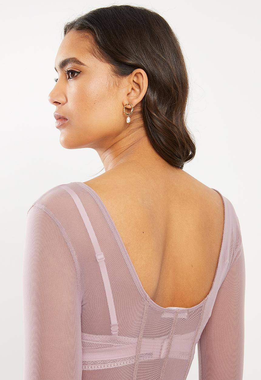 VELVET - Mesh panelled long sleeve top - mauve