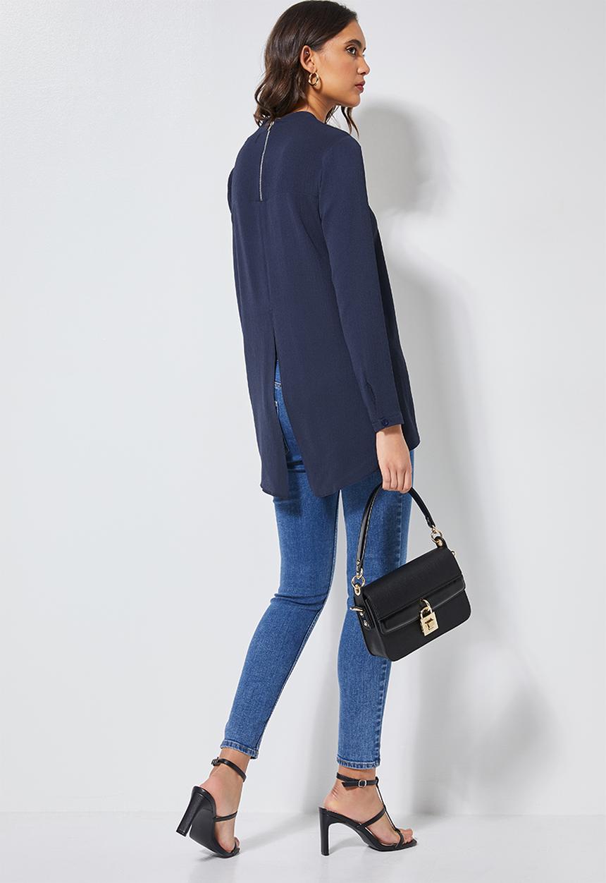 Superbalist - Longline blouse with split back and zip detail- navy