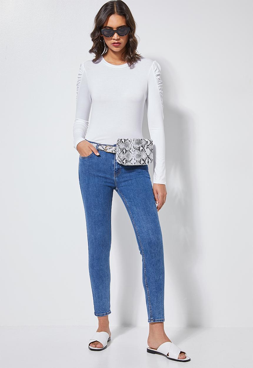 Superbalist - Gauged sleeve viscose top -  white