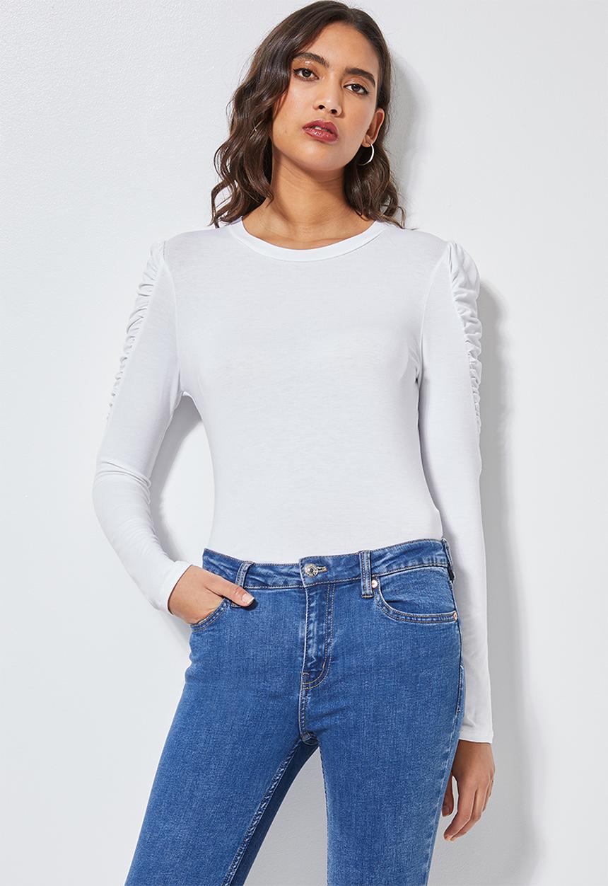 Superbalist - Gauged sleeve viscose top -  white