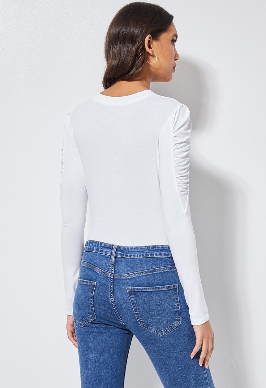 Superbalist - Gauged sleeve viscose top -  white