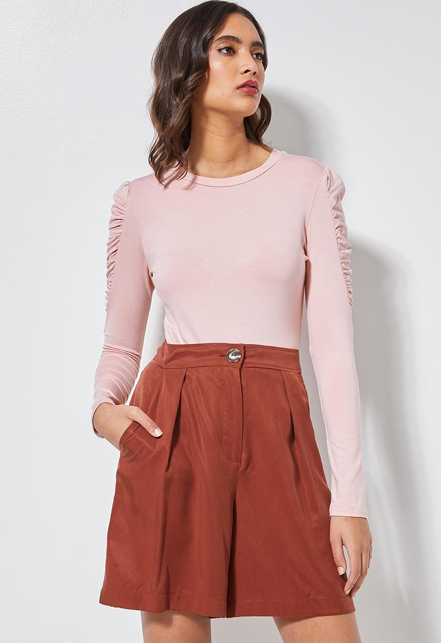 Superbalist - Gauged sleeve viscose top - blush