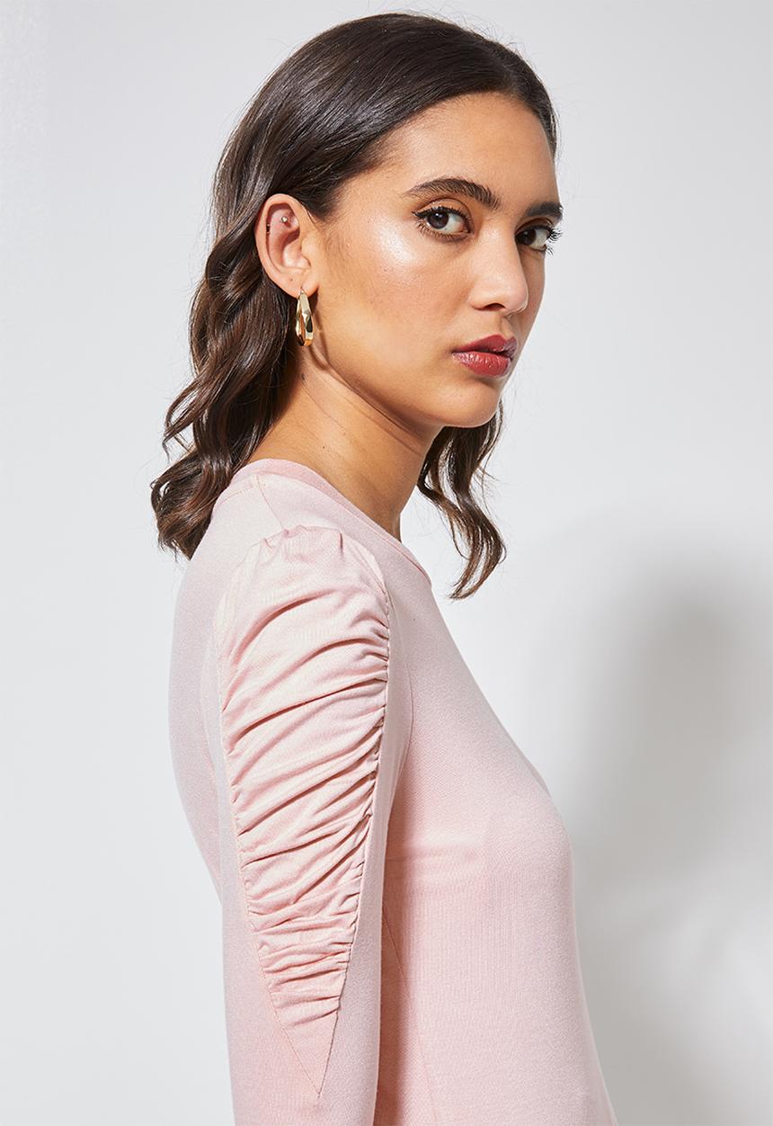 Superbalist - Gauged sleeve viscose top - blush