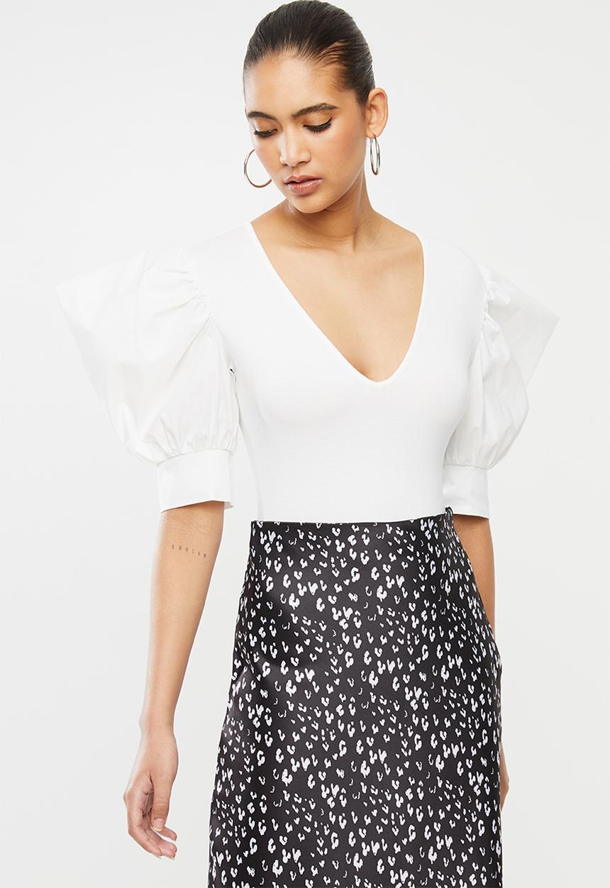 Blake - Plunge neckline bodysuit - white