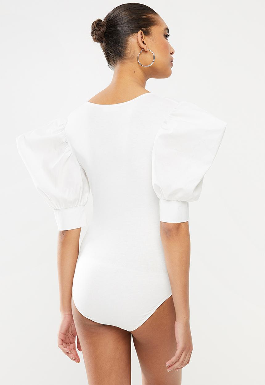 Blake - Plunge neckline bodysuit - white