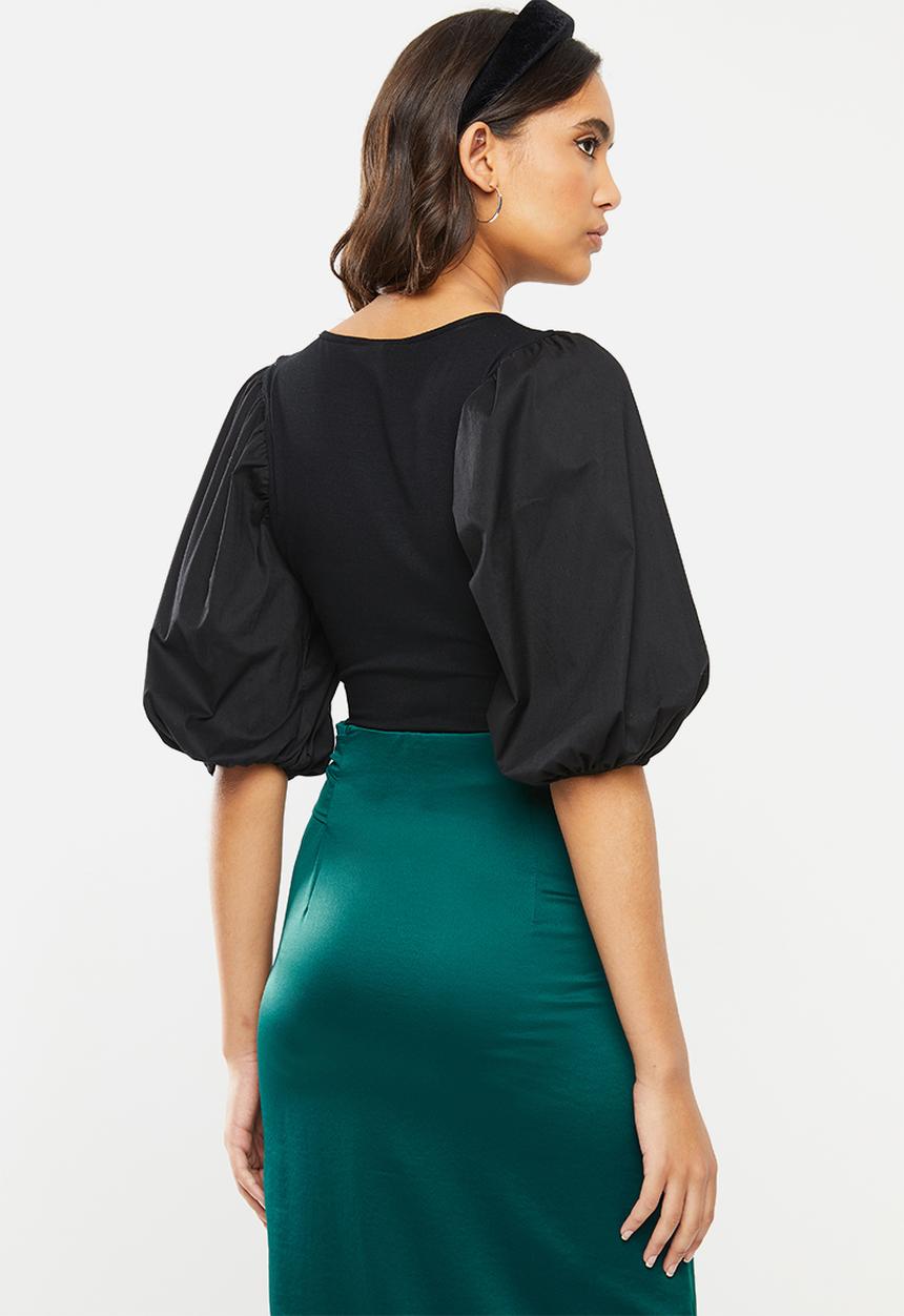 VELVET - Puff sleeve combo bodysuit - black