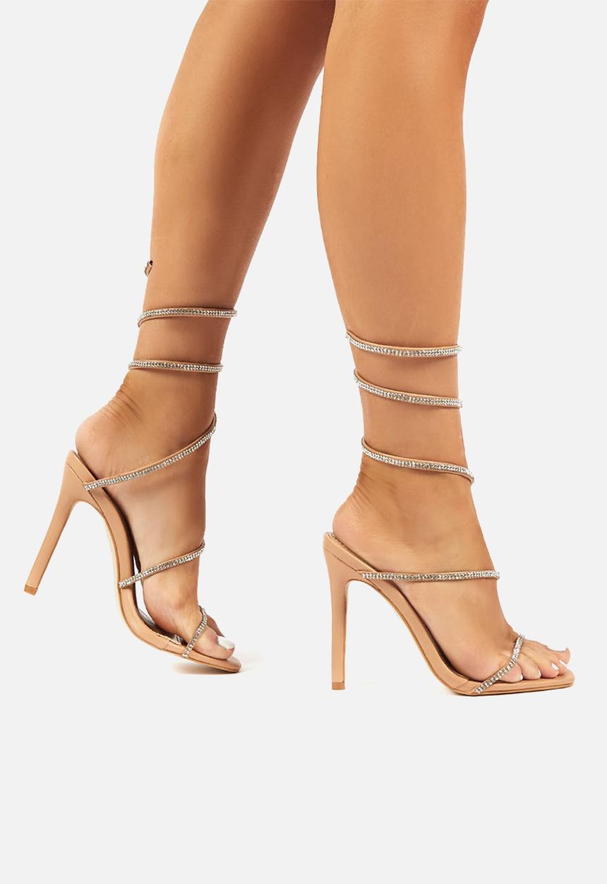 Public Desire - Emmy diamante wrap stiletto heel - neutral & silver