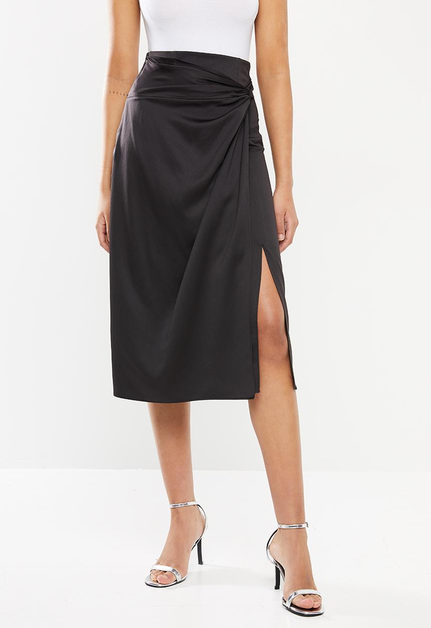 VELVET - Satin wrap skirt - black