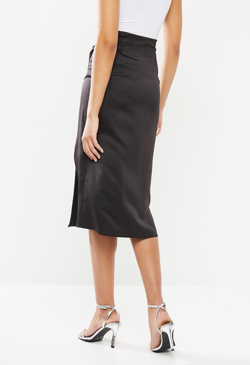 VELVET - Satin wrap skirt - black