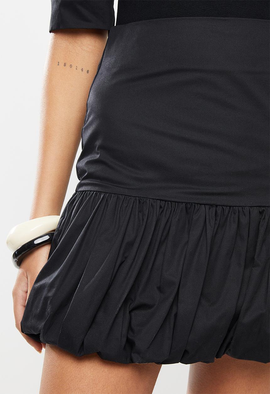 Blake - Fine twill mini skirt with bubble hem - black