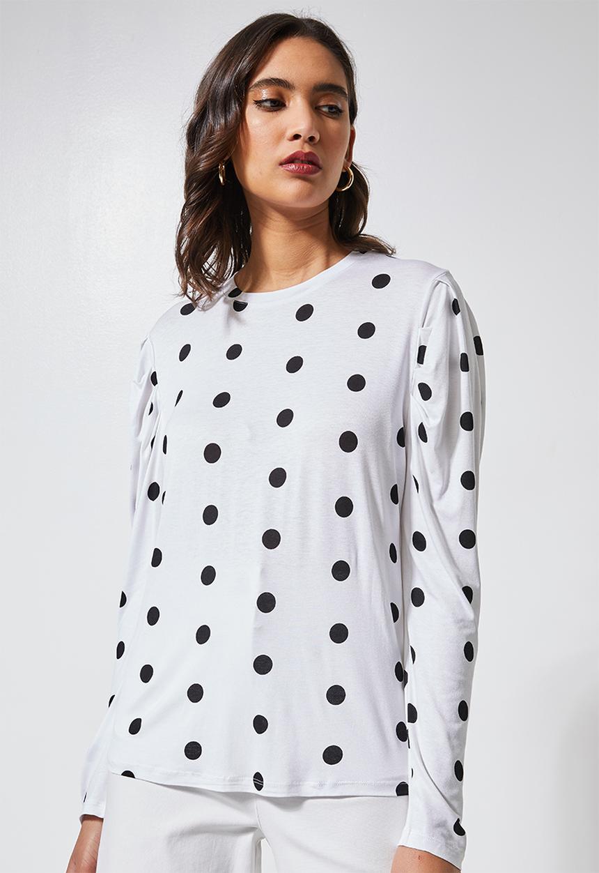 Superbalist - Round neck gauged sleeve top - white & black