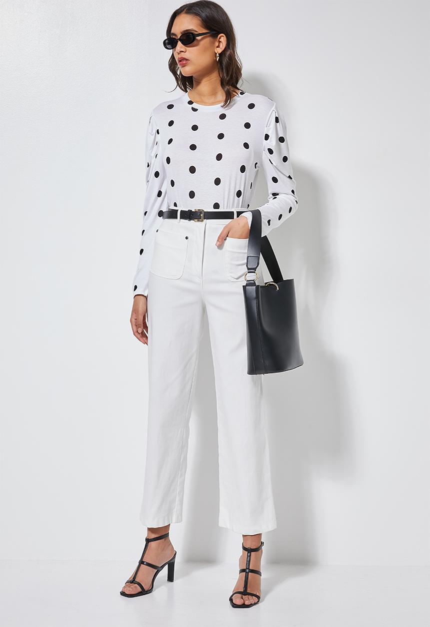 Superbalist - Round neck gauged sleeve top - white & black
