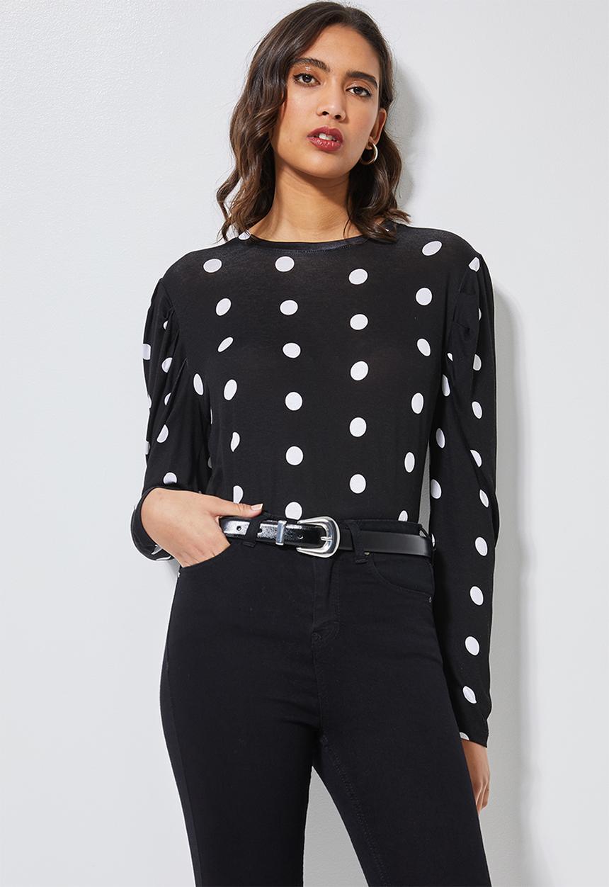 Superbalist - High neck gauged sleeve top - black & white