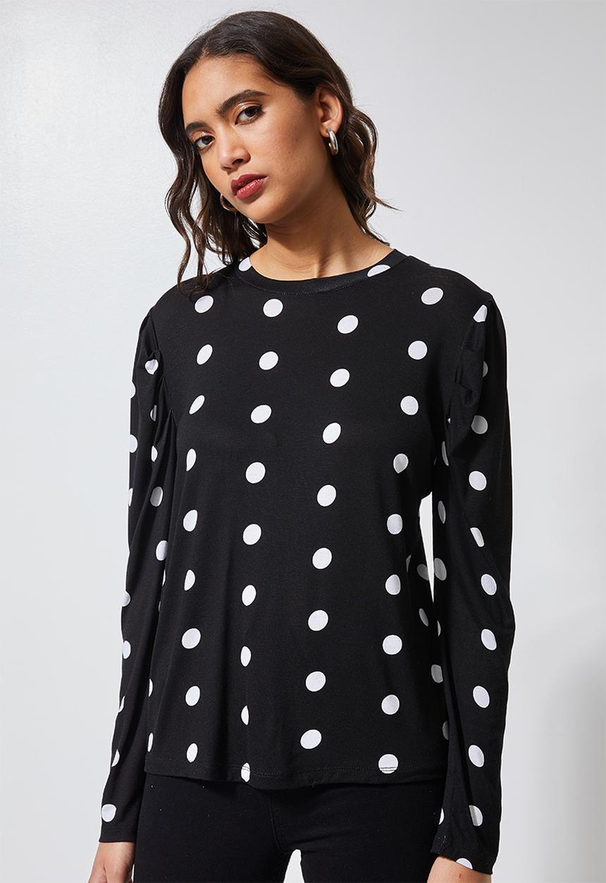 Superbalist - High neck gauged sleeve top - black & white