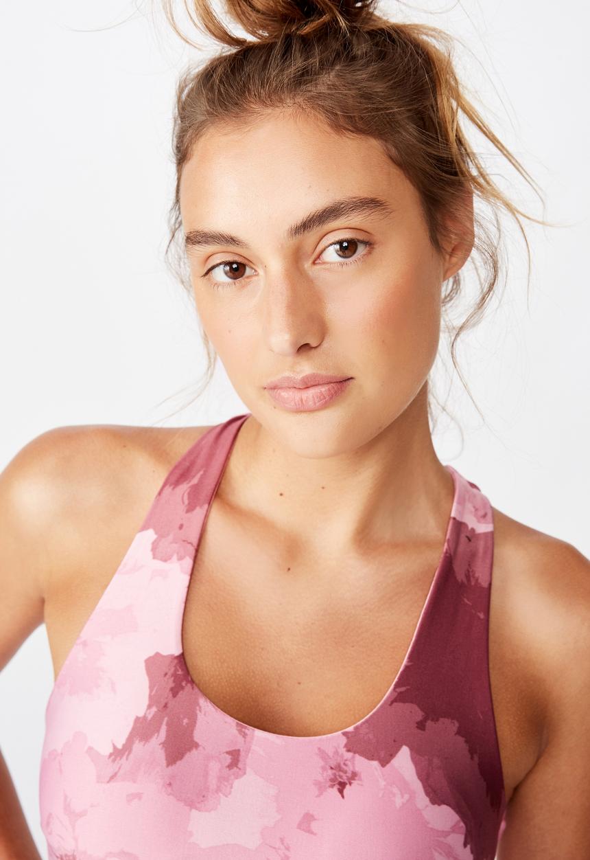 Cotton On - Workout cut out crop - floral camo washed rose