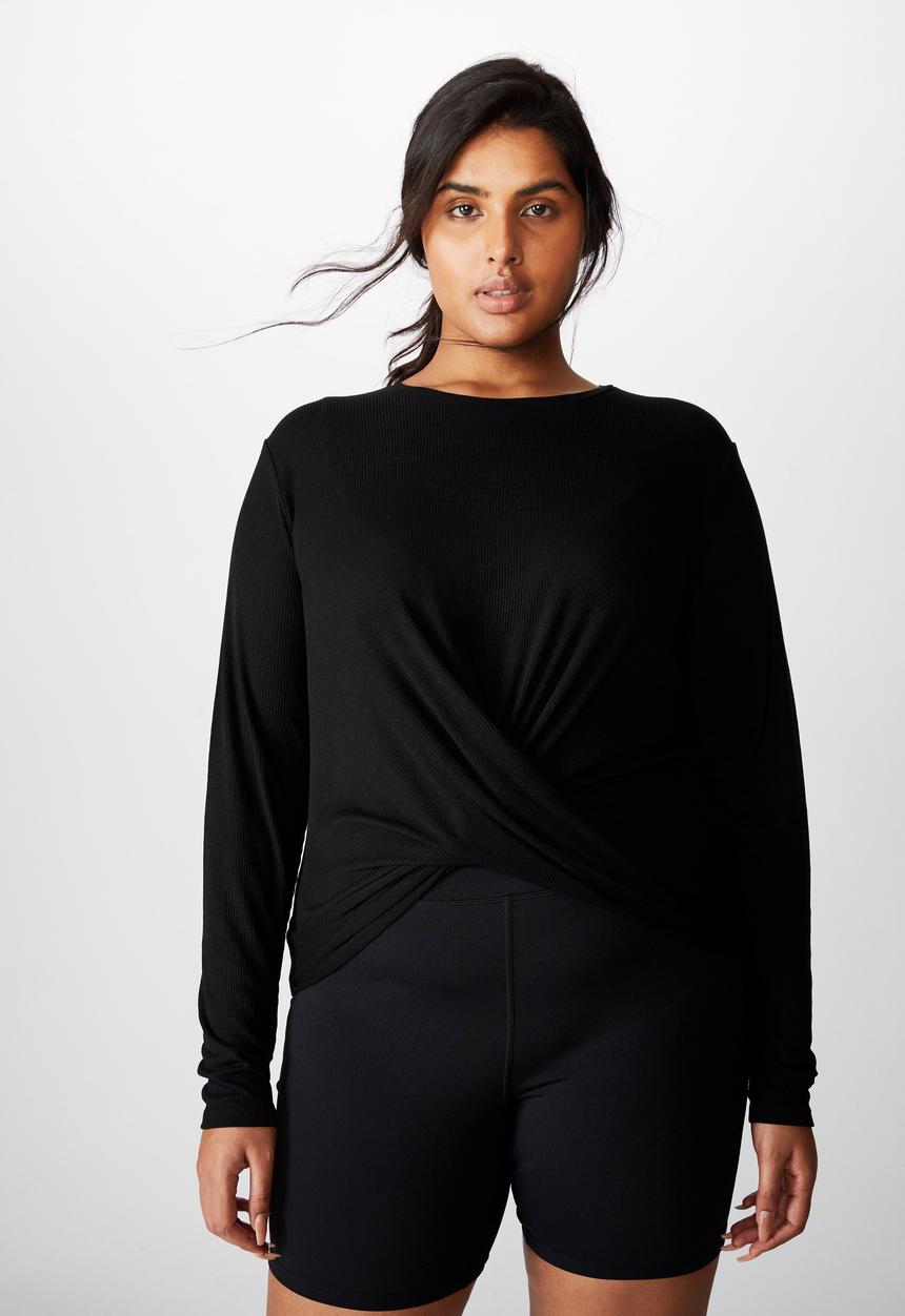 Cotton On - Curve active knot front long sleeve top - black