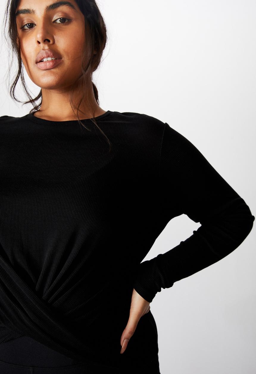 Cotton On - Curve active knot front long sleeve top - black