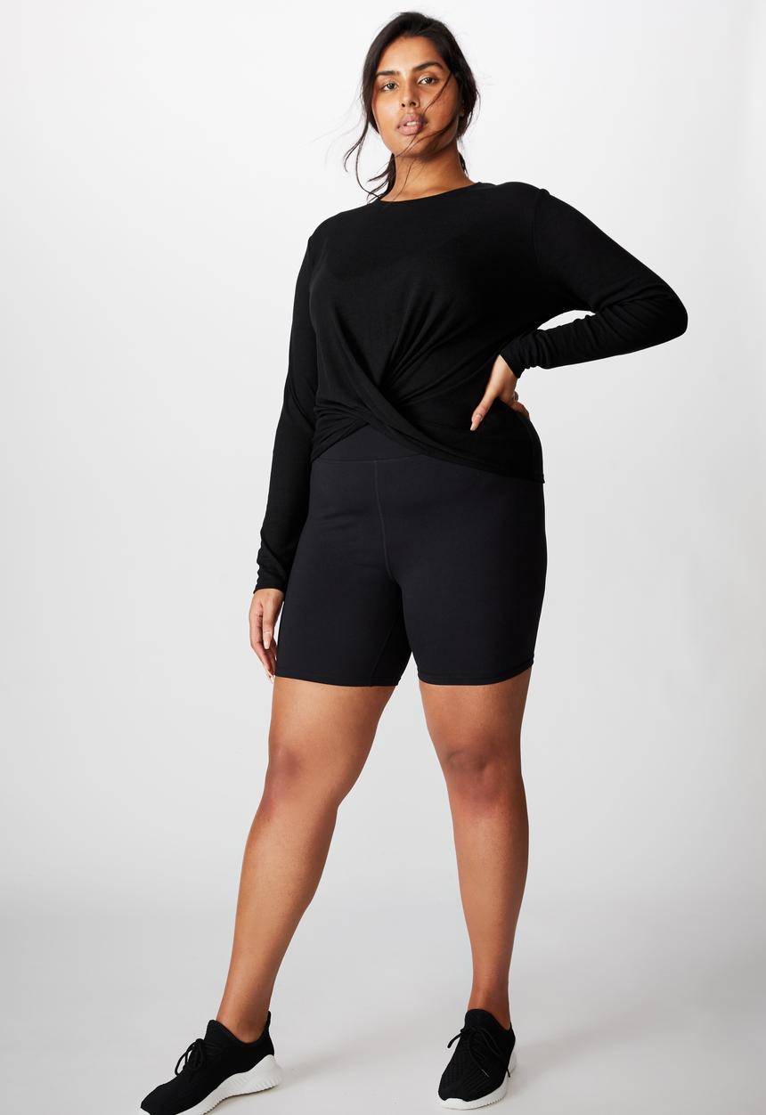 Cotton On - Curve active knot front long sleeve top - black