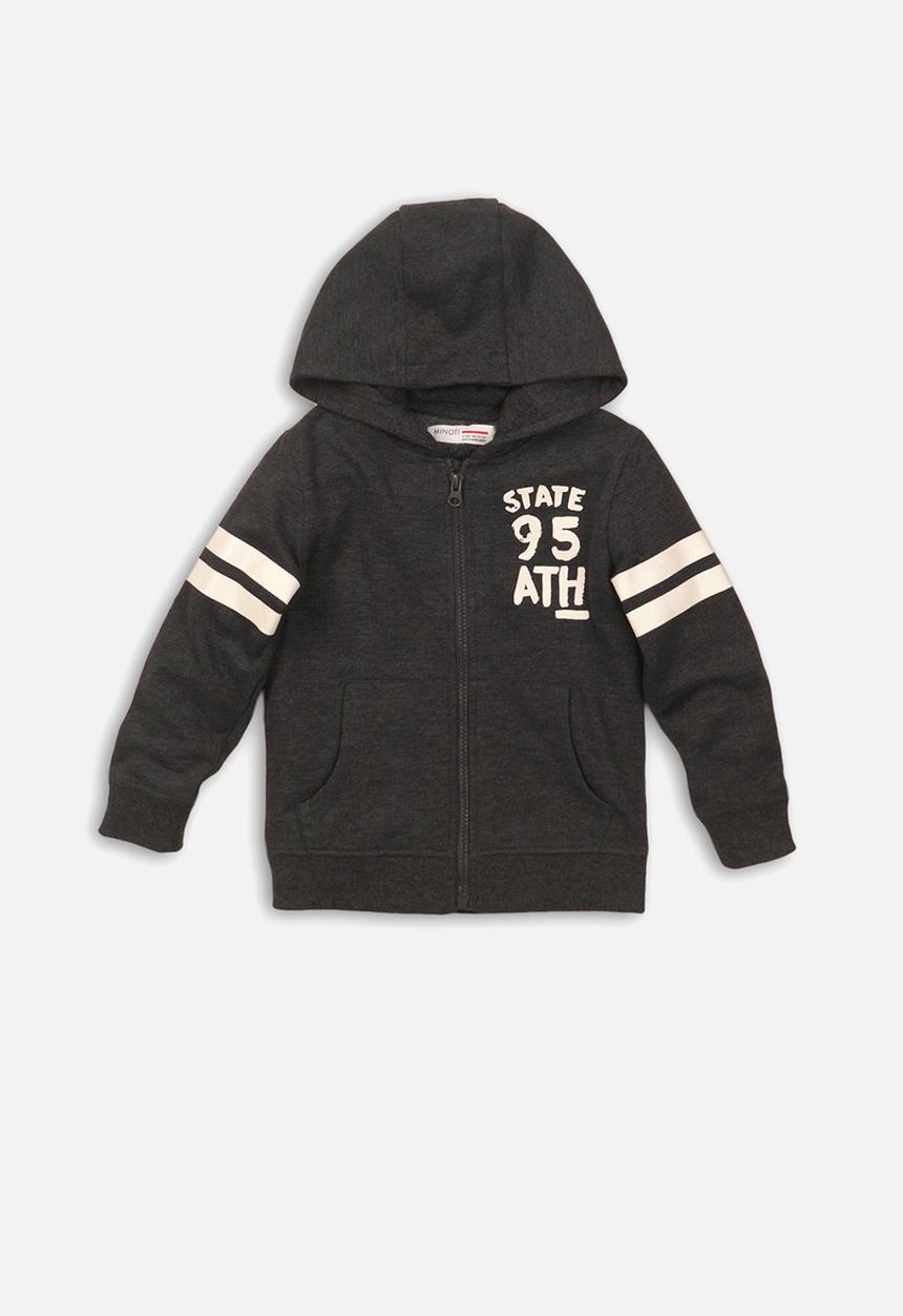 MINOTI - State 95 ath print zip thru hoodie - charcoal 
