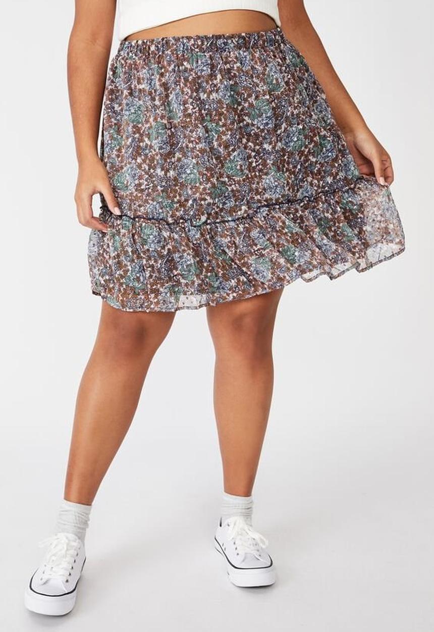 Cotton On - Curve finley mini skirt - Emily floral paisley white