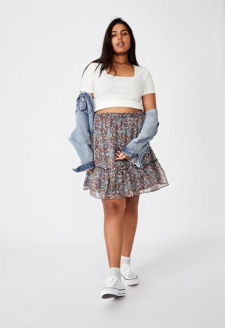Cotton On - Curve finley mini skirt - Emily floral paisley white