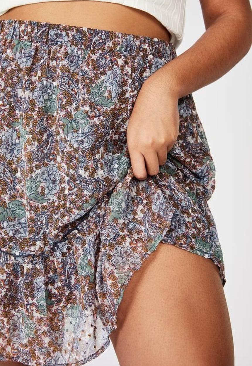 Cotton On - Curve finley mini skirt - Emily floral paisley white