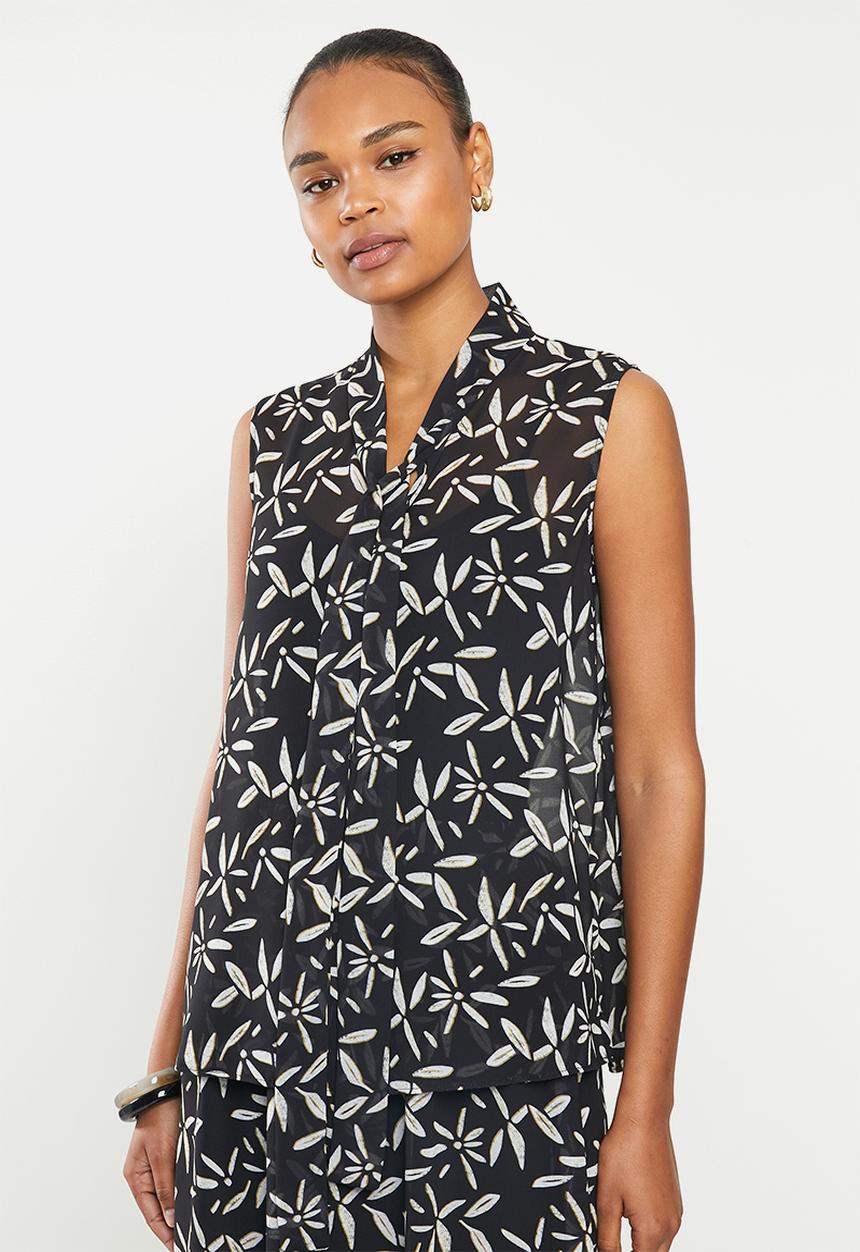 edit - Sleeveless kitty-bow blouse - black