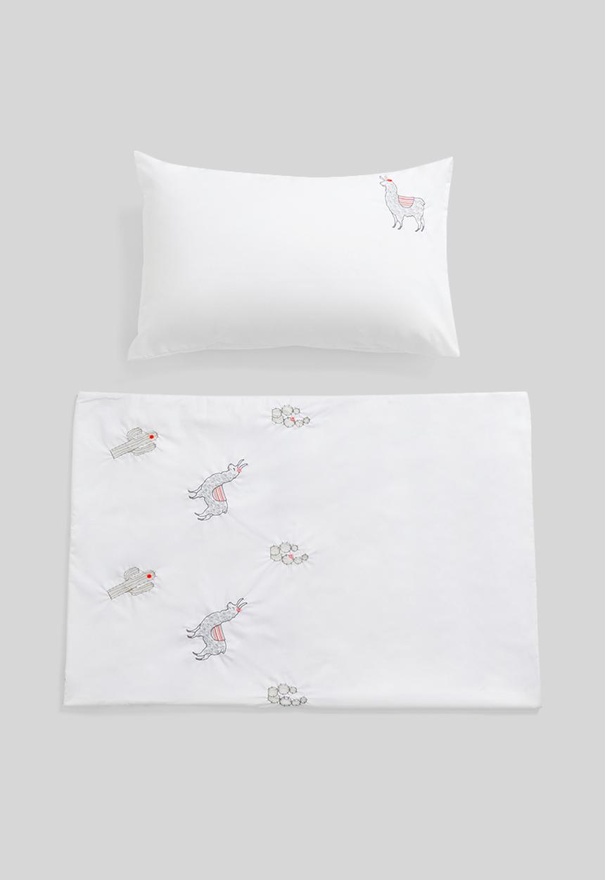 Sheraton Textiles - Leah llama embroidered duvet cover set - white