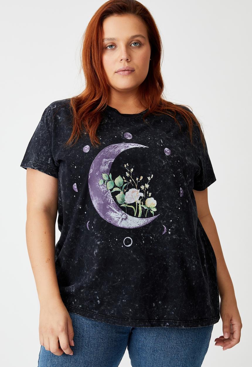 Cotton On - Curve graphic tee - moon flower/black